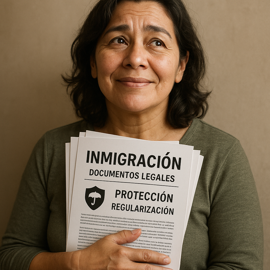 Una persona sosteniendo documentos legales de inmi